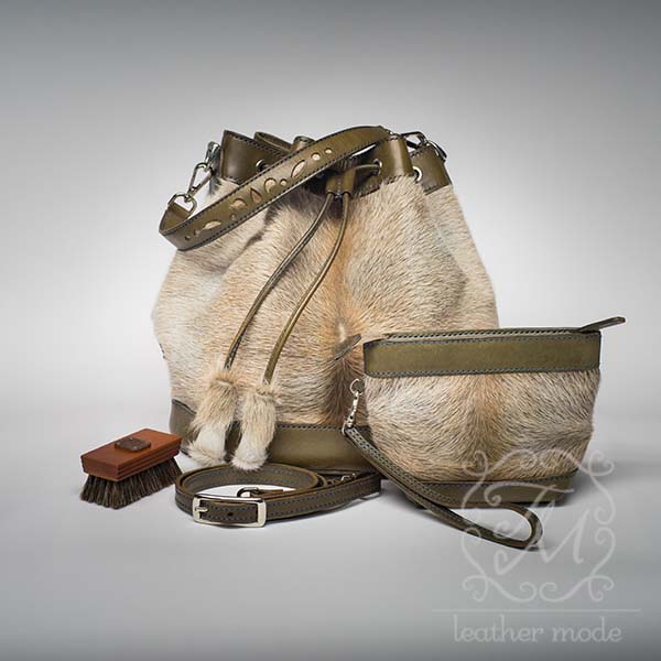 cowhide bucket bag